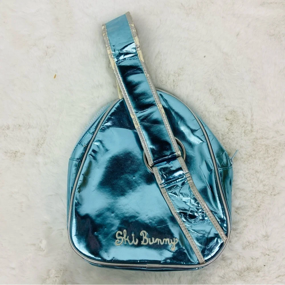 Gymboree Ski bunny embroidered Blue Metallic kids one shoulder small Backpack